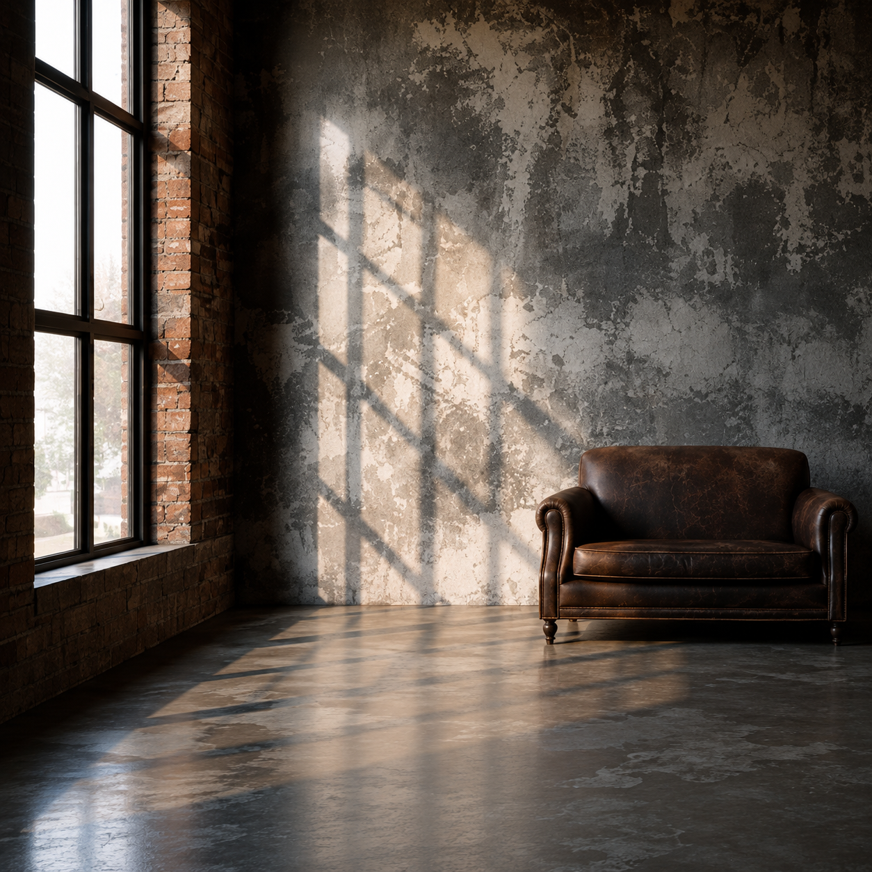 Natural shadows across an industrial wall