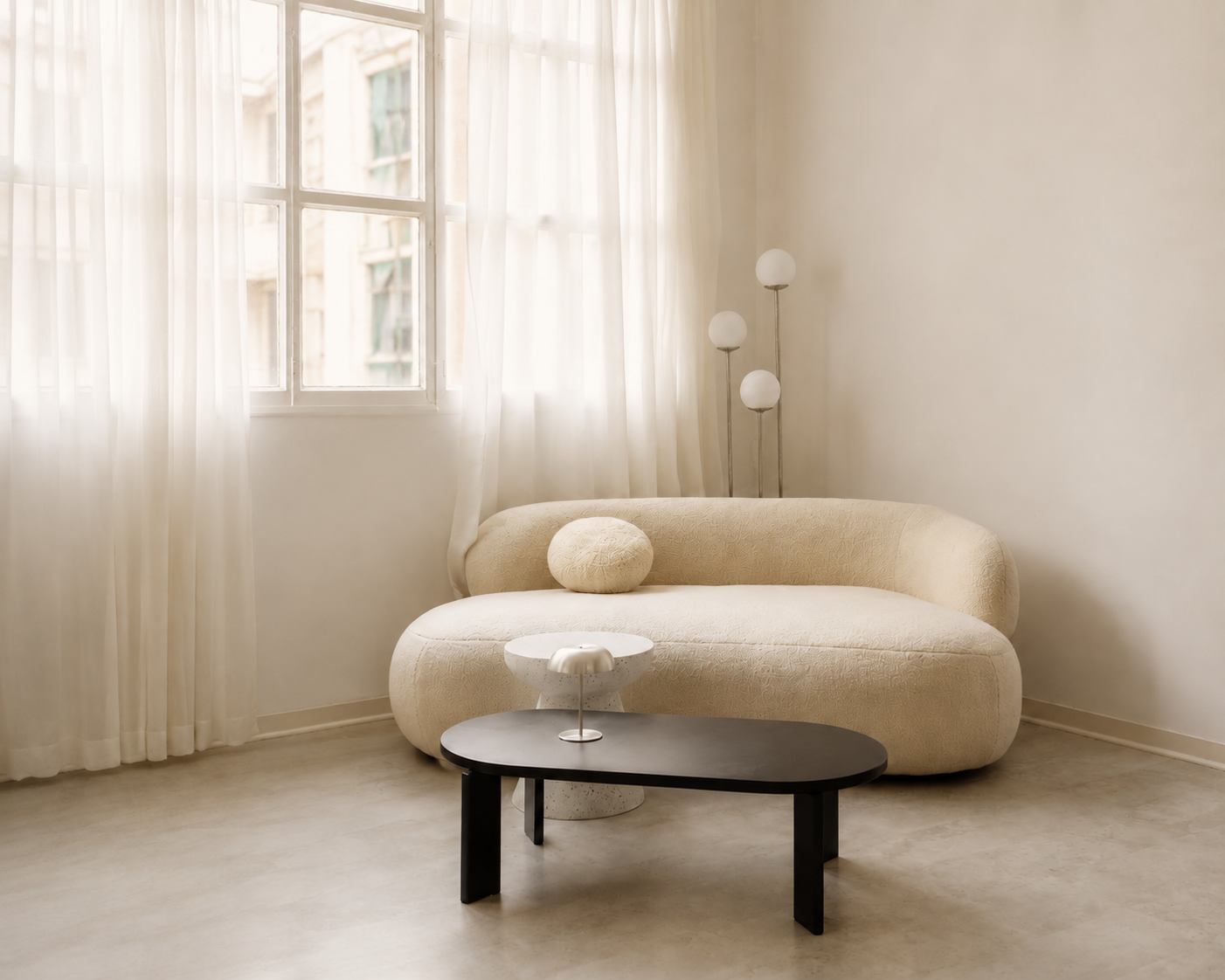 Natural light in a warm minimalist living room