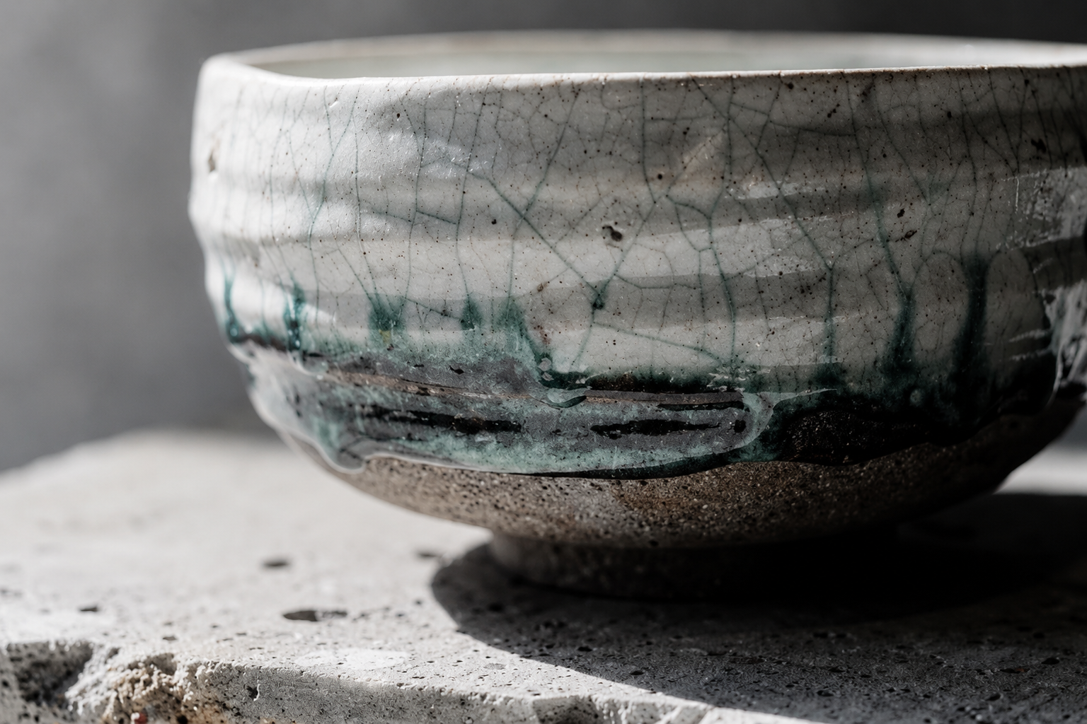 Close-up of a timeworn crackled ceramic surface