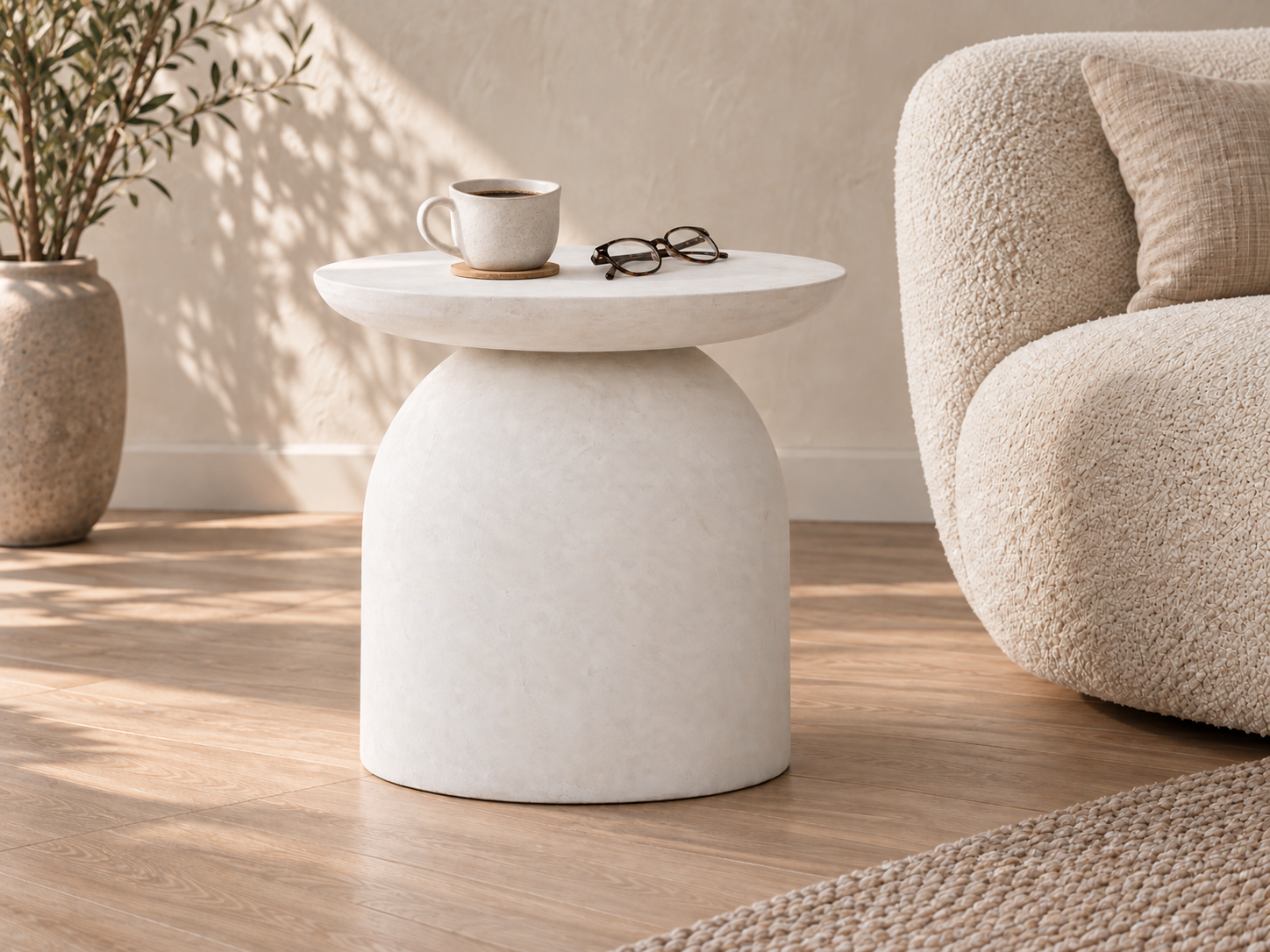 Small travertine pedestal side table