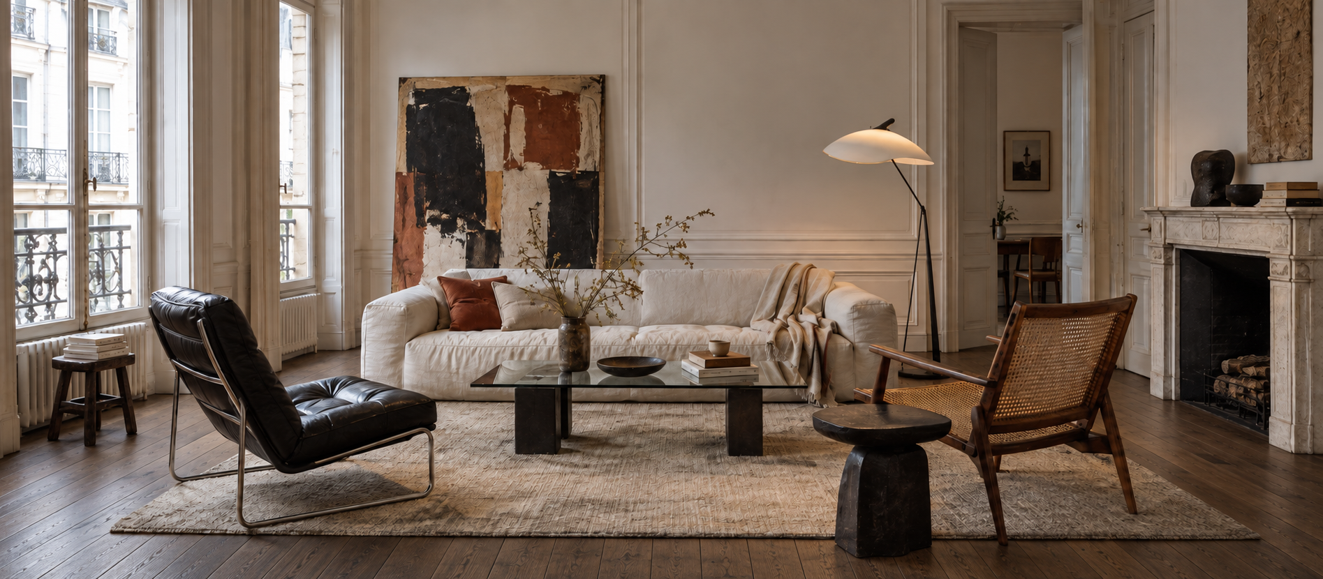 Parisian salon where classical architecture meets contemporary design